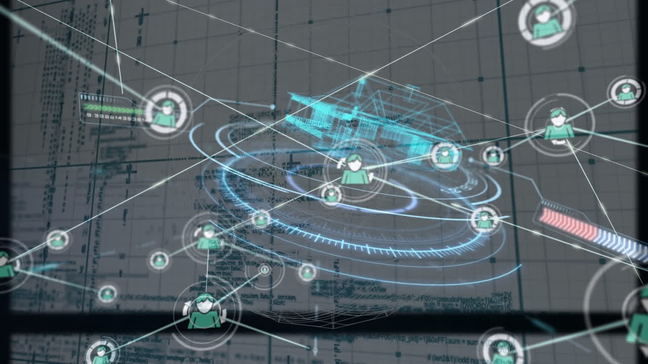 Animation of financial data processing and house on white background