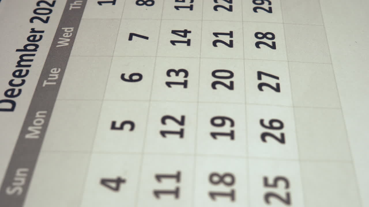 calendario de diciembre de 2022 moviéndose de izquierda a derecha vista lateral