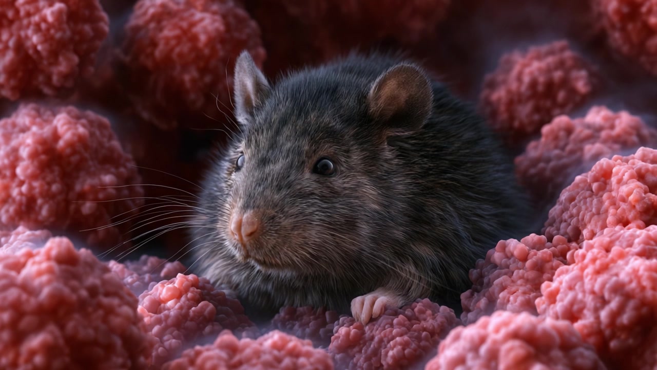 Un'Esplorazione Ravvicinata di un Curioso Roditore tra una Nuvola di Texture Colorate, Catturando le Complessità delle Piccole Creature della Natura e del Loro Ambiente