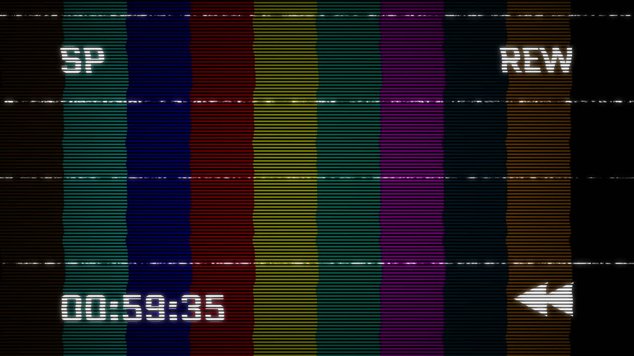 Retro VHS Color Bars Rewind with Static Glitch