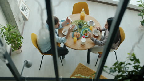 couple enjoying a relaxed breakfast at home
