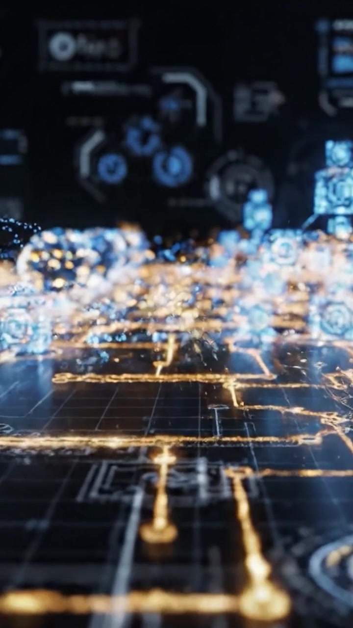 A Stunning Journey Through a High-Tech Landscape, Featuring Sparkling Lights and Complex Digital Patterns, Captured in Two Unique Frames from a Futuristic Animation.