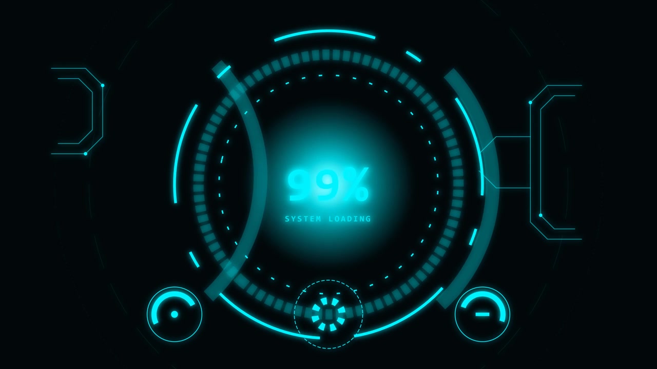 Futuristic Digital Loading Progress Bar with Glowing Cyan Interface