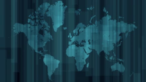 mapa del mundo futurista con movimiento vertical de rectángulos translúcidos y partículas digitales - animación de la tierra inspirada en la tecnología moderna