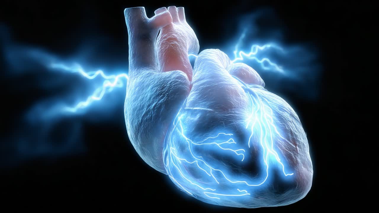 A Stunning Visualization of a Human Heart Surrounded by Electric Energy, Capturing the Power of Life and Emotion in a Striking Digital Representation