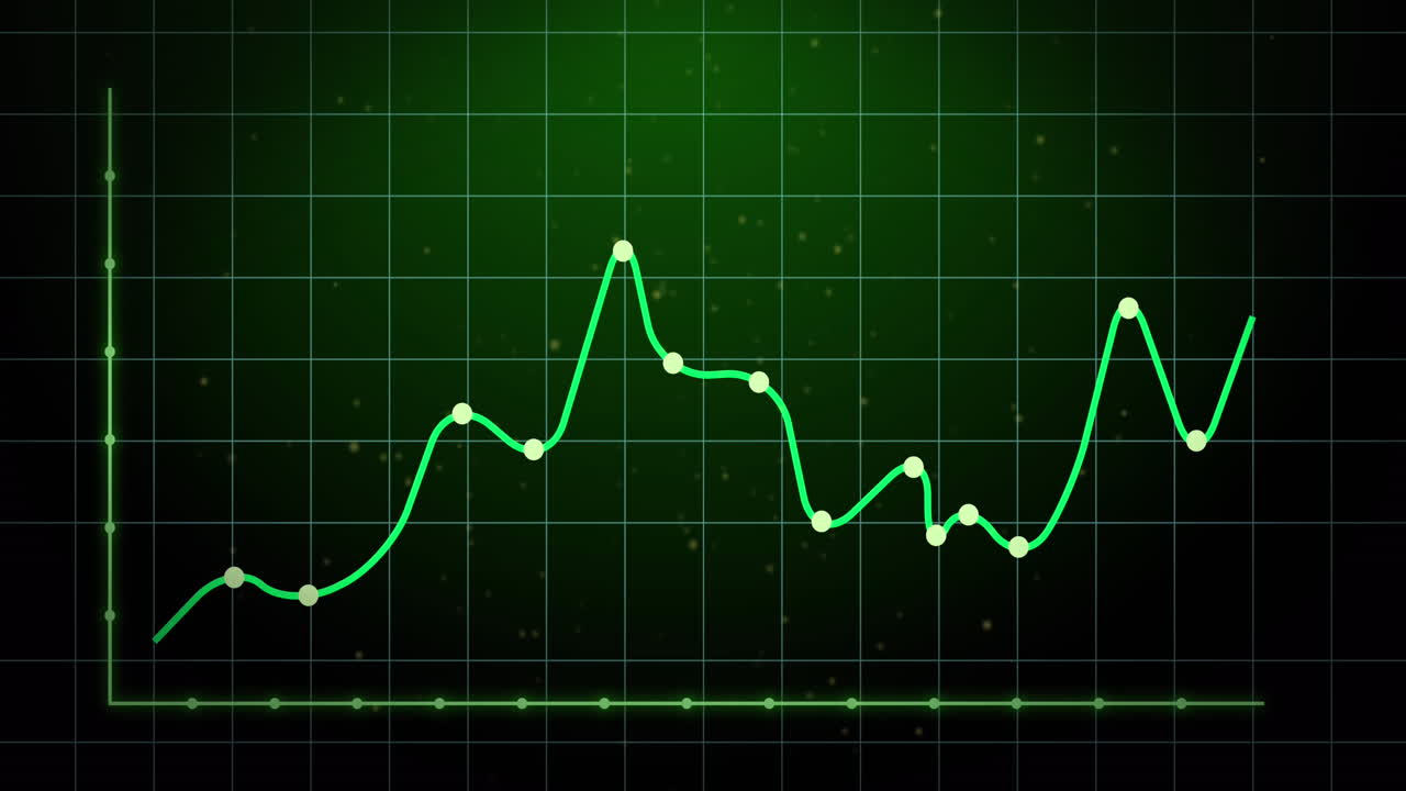 Animation of statistical data processing over grid network against green gradient background
