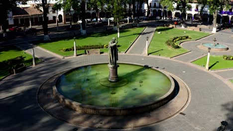 drone orbit shot of down town plaza in patzcuaro michoacan