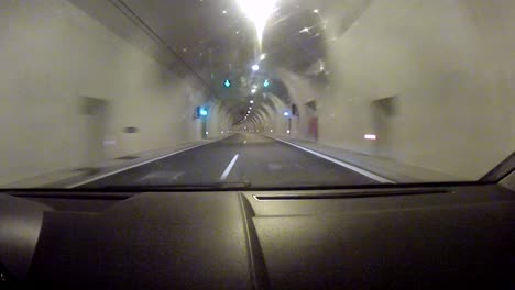 in a tunnel in the pindos mountains, driving on the autobahn between thessaloniki and ioannina in the northwest region of greece