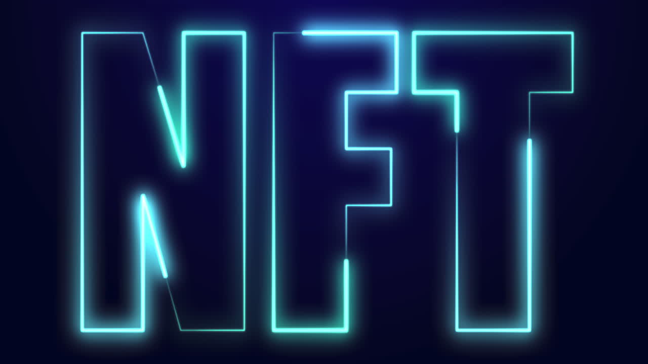 Animazione di testo NFT al neon su sfondo blu