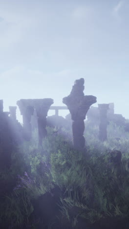 ruins of an ancient temple overgrown with grass