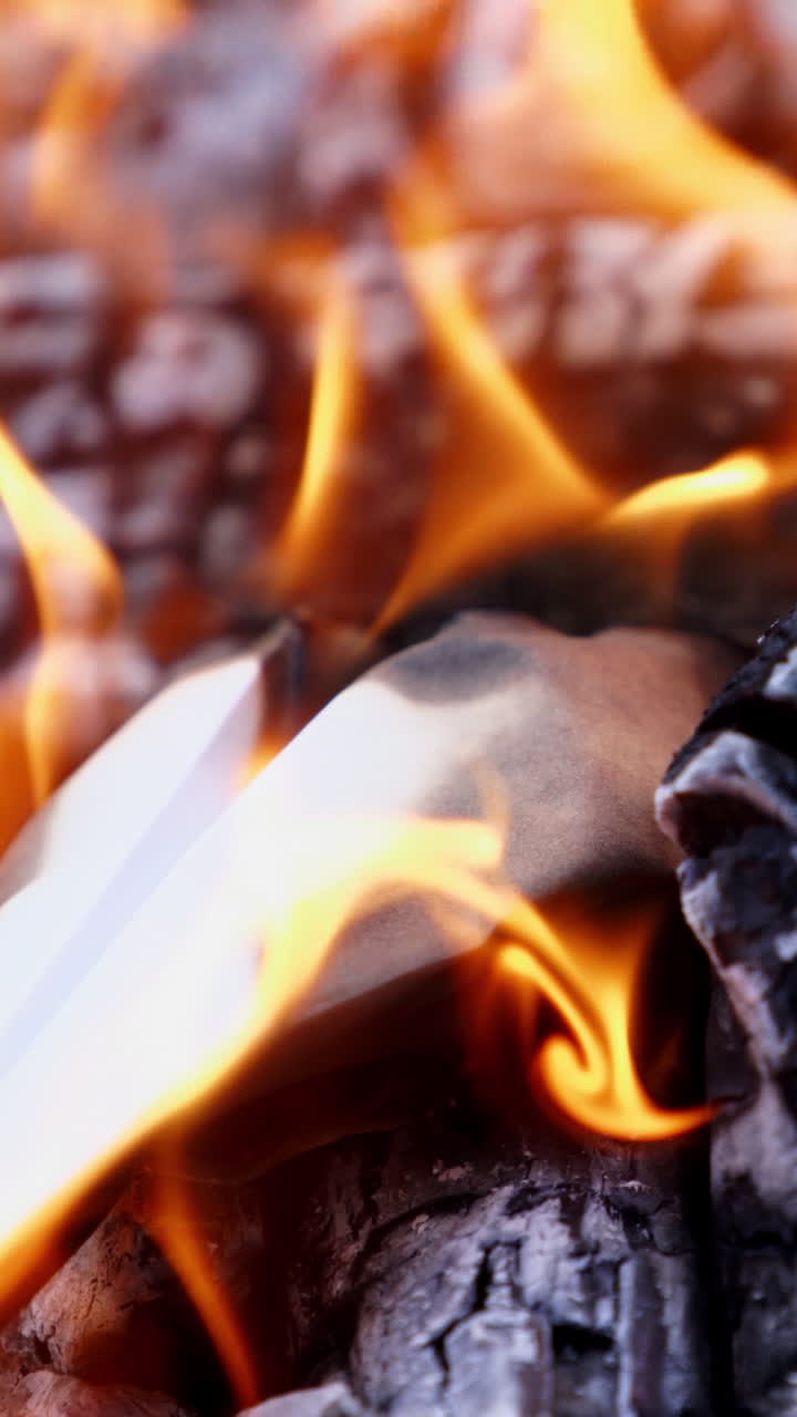 Fire wood burning. Detailed close up of warm fire