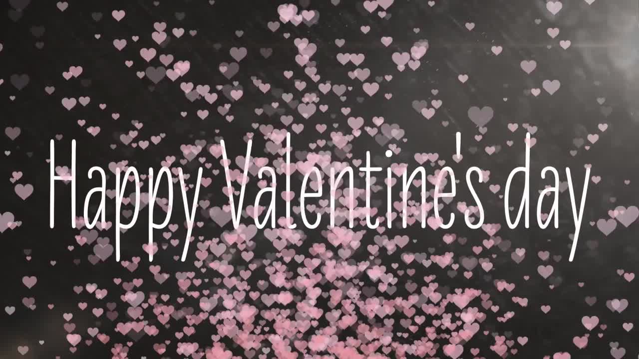 Animation of Happy Valentine's Day with pink hearts on background