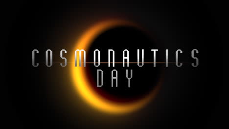 cosmonautics day with yellow light of black planet in galaxy