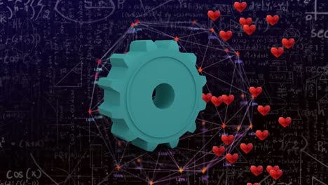 animation of hearts floating over gear and math formulas