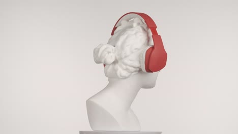 ancient woman bust with red headphones