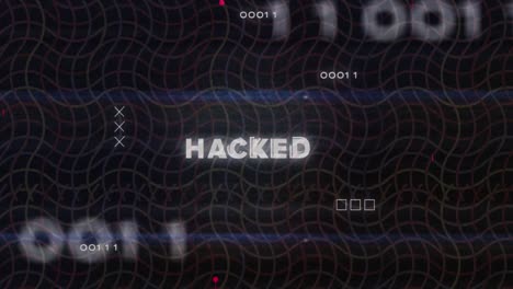 animation of hacked text over grid pattern, binary codes and circuit board pattern