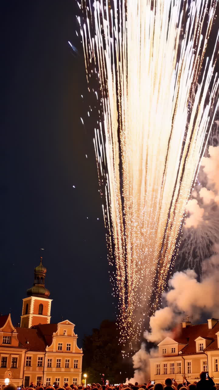 fuegos artificiales sobre la ciudad por la noche