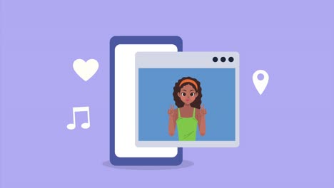 jong tienermeisje in smartphone animatie