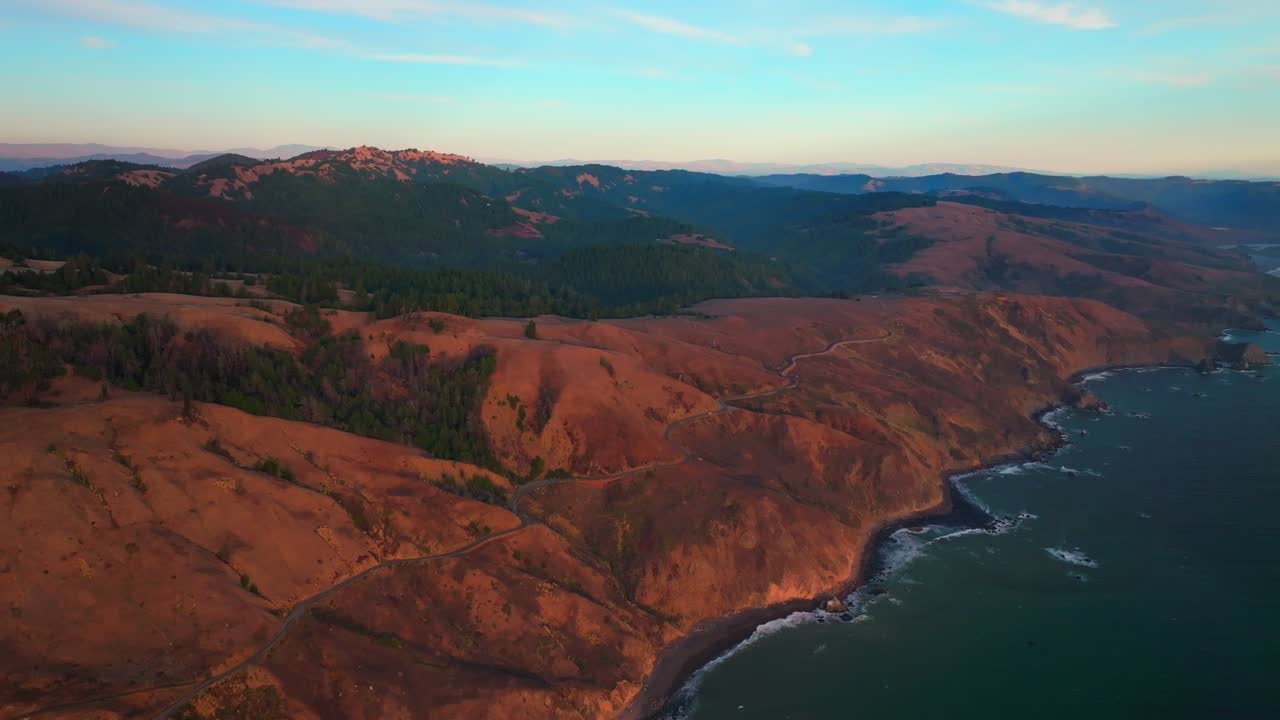 Sonoma Coast State Park sunset California aerial drone scenic flight rugged windy coastal highway Bolinas Redwoods Point Reyes Bodega Bay Fort Ross Big Sur Salmon Creek Pacific Ocean circle right