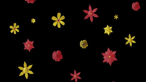 Animación-Del-Patrón-Floral-Chino-Rojo-Y-Dorado-Sobre-Fondo-Negro