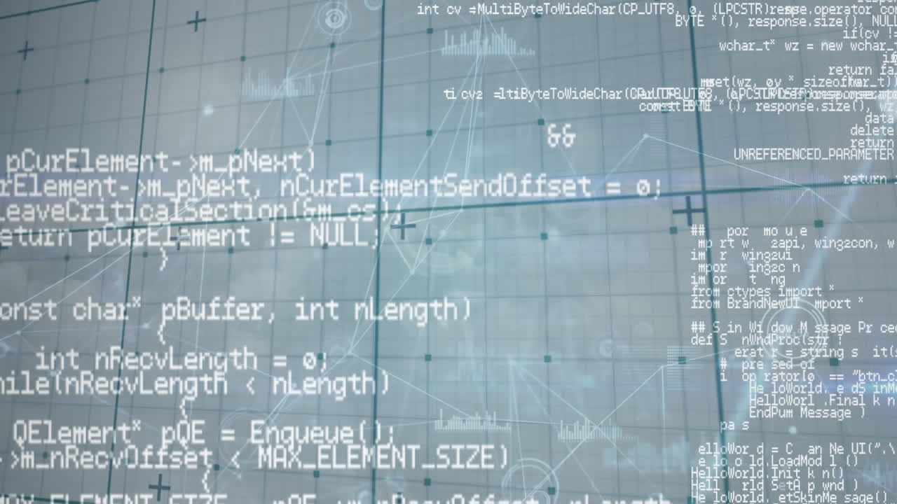 animazione dell'elaborazione dei dati e della rete di connessioni sulla rete di rete su sfondo grigio