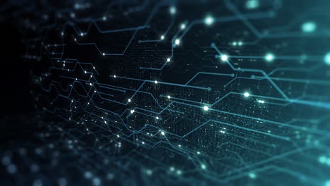 abstract circuit board. electronic computer hardware technology. motherboard digital chip. matrix particles grid virtual reality. network communication. information cpu. 3d render, 4k seamless loop