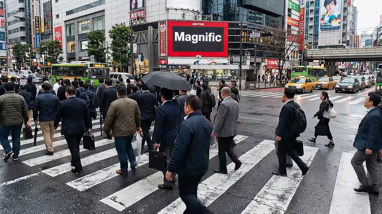 Crowd of Business People Crossing Busy Intersection in Tokyo