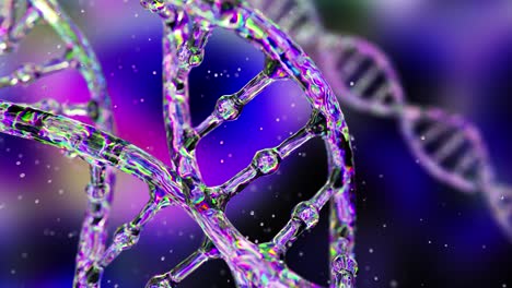 abstract dna on a dark background. the dna hologram glows and shimmers with iridescent colors. science and medicine concepts. seamless loop 3d render