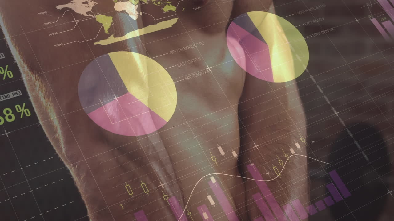 animación del procesamiento de datos y estadísticas sobre el ejercicio de hombres fuertes