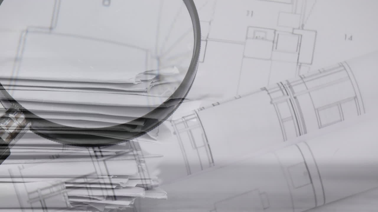 읽기 유리 및 파일 위의 계획의 애니메이션