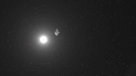 Die-Orion-Artemis-Kapsel-Lässt-Den-Mond-Sich-Bewegen-Und-Durch-Den-Raum-Drehen,-Mit-Sonne-Und-Milchstraßenhintergrund---3D-Weltraumanimation-4k