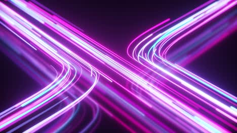 blue and purple neon stream. high tech abstract curve background. striped creative texture. information transfer in a cyberspace. rays of light in motion. seamless loop 3d render.