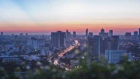 time-lapse or hyper-lapse zoom out : highway road with beautiful cityscape for transportation.