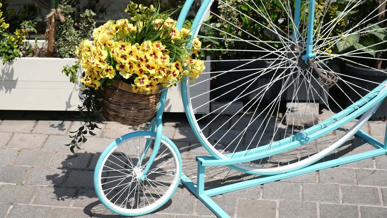 Bicycle with Flower Basket Street Decoration