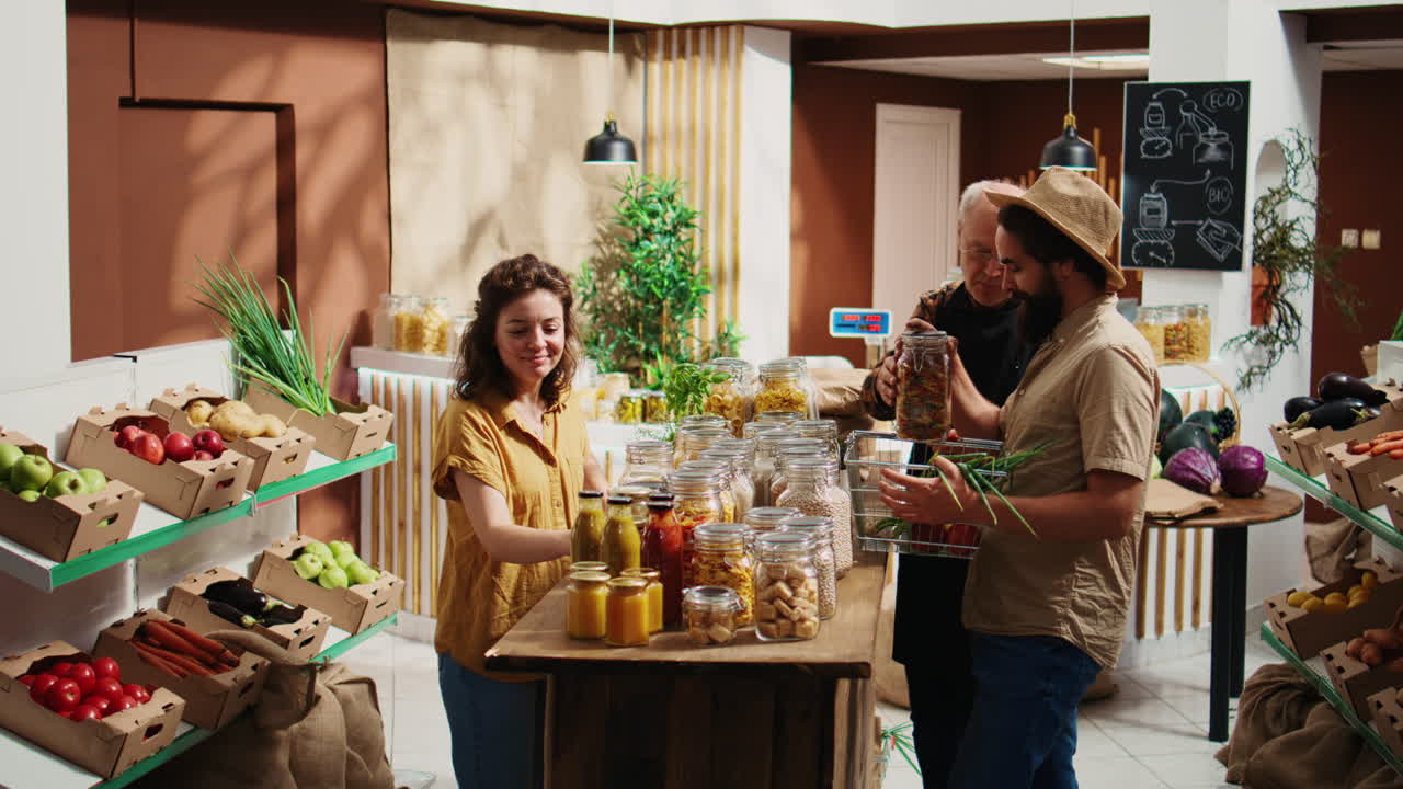 los clientes compran productos químicos, comida gratis.