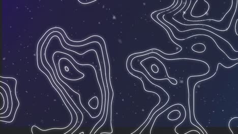 animación de líneas de contorno blancas en movimiento y nieve cayendo sobre un fondo negro