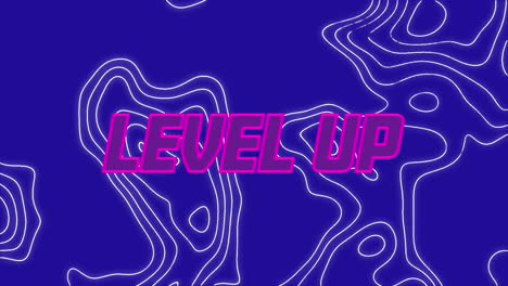 animation of level up text over moving shapes on blue background