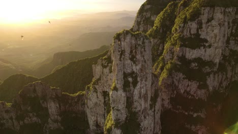 birds flying in the canyon with sunrise