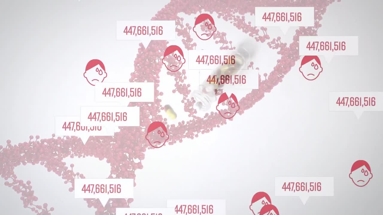 Animation of fir tree and candy icons on blue background