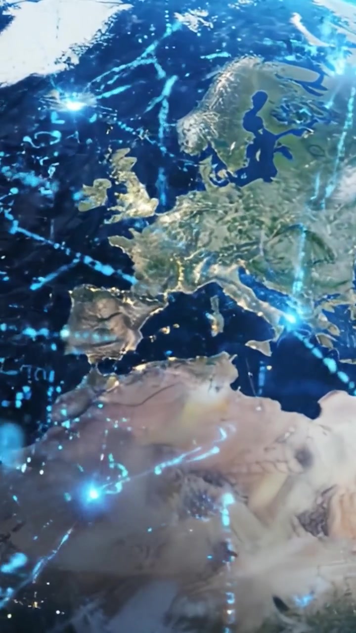 Upea visuaalinen matka Maapallon digitaalisen transformaation läpi, korostaen planeetan yhteenliitettävyyttä binääritiedon aaltojen ja eloisien energiakenttien keskellä.
