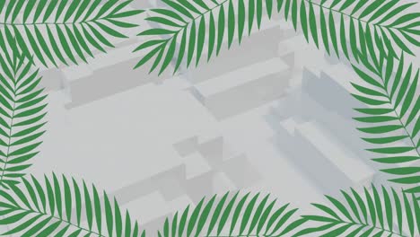 animation of green tropical plants over shapes on white background