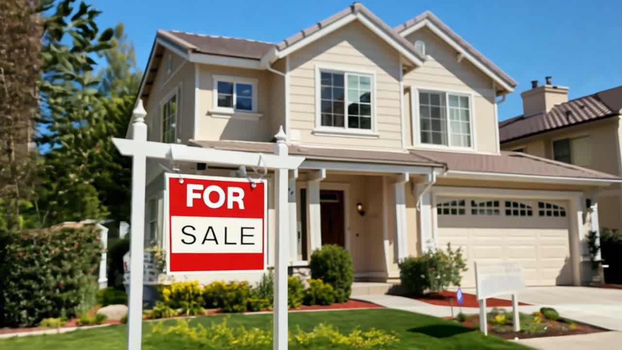 Una casa con un cartello 'vendesi' nel giardino