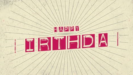 feliz cumpleaños con líneas retro en textura grunge blanca con ruido