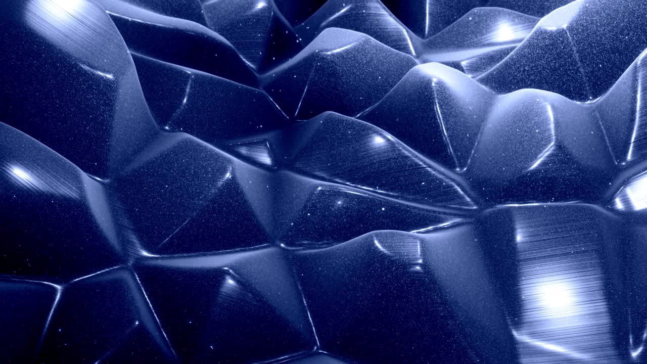 Stylish festive black bg. Fantastical abstract looped background, waves move on glossy surface like landscape made of liquid blue wax with sparkles. Beautiful soft background with smooth animation 4k