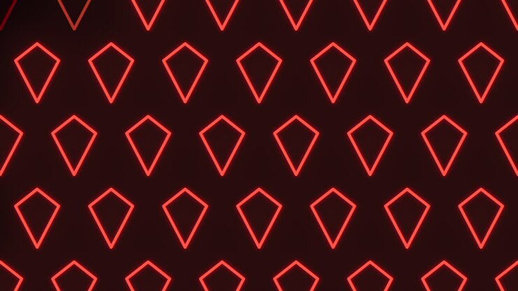 Abstract footage of repeating red neon diamond outlines on a dark background, creating a seamless geometric pattern for futuristic design, tech visuals, and nightlife themes