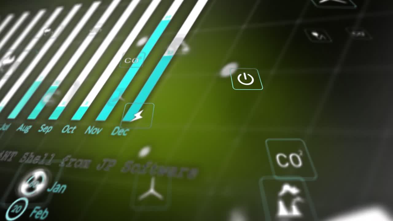 세계 지도 위에 에코 아이콘과 데이터 처리의 애니메이션