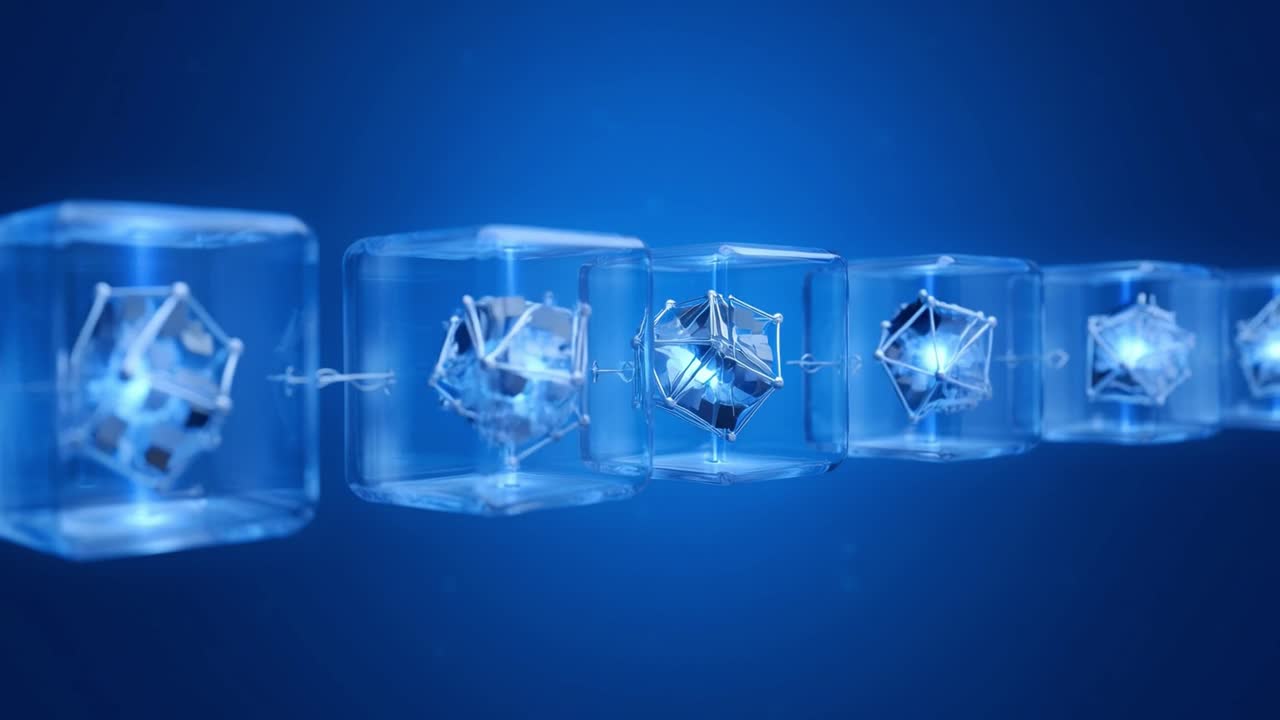 Rede Blockchain Digital Abstrata com Cubos Brilhantes