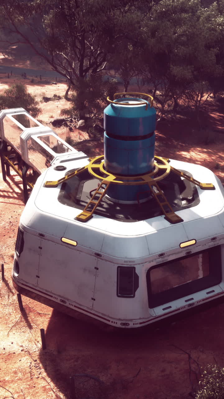 Futuristic drone in a desert landscape