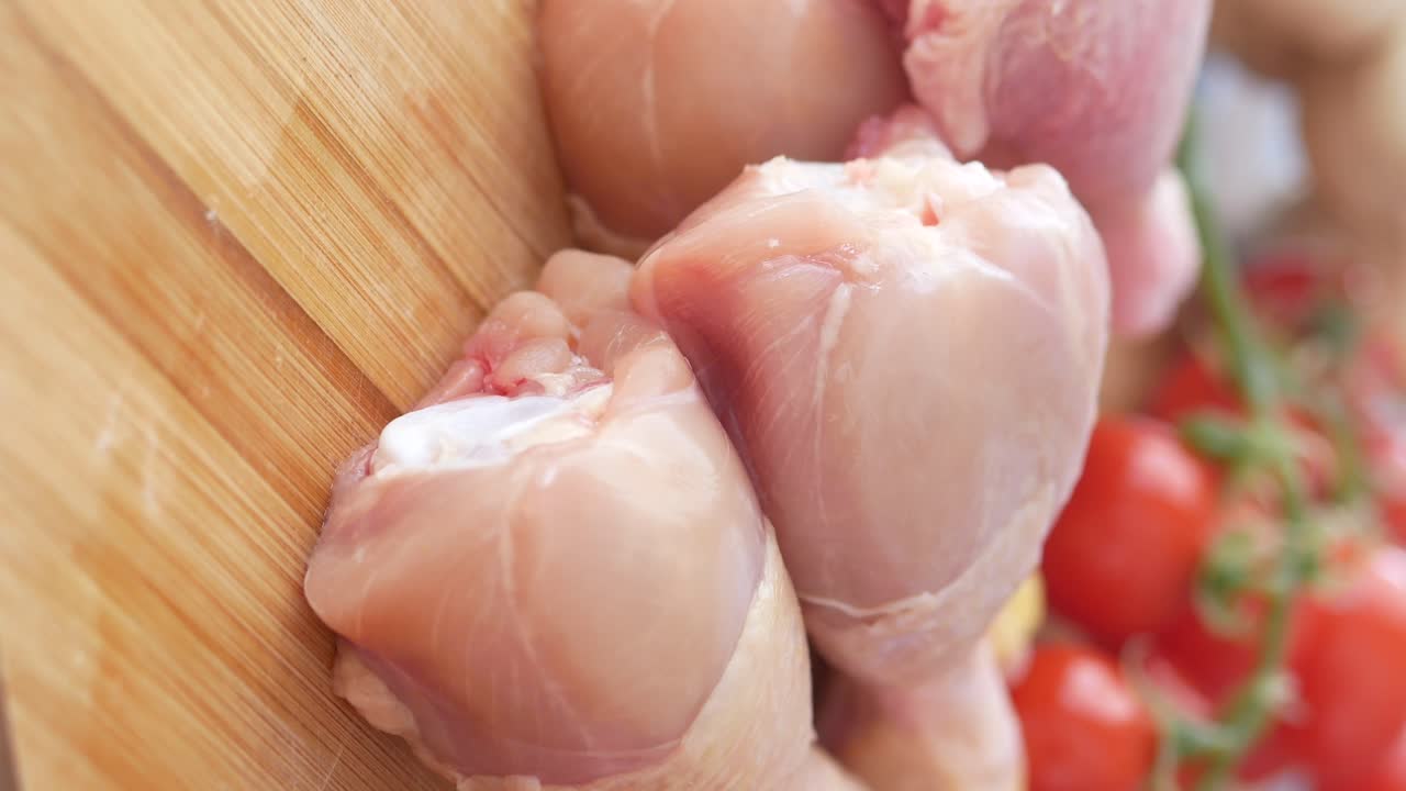 Raw Chicken Drumsticks and Ingredients on a Cutting Board