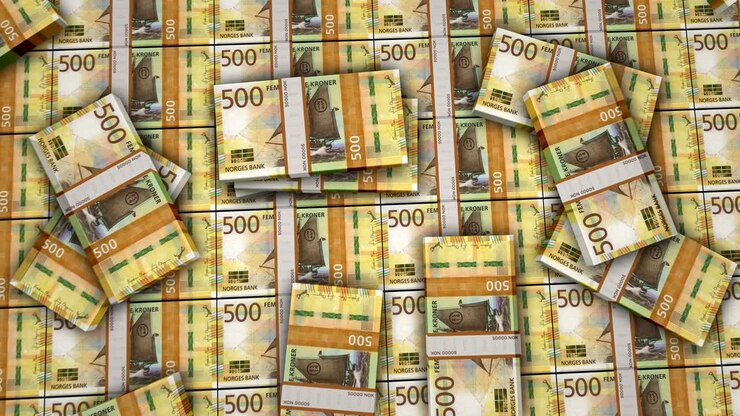 Oberflächenanimation von Banknotenbündeln der Norwegischen Krone